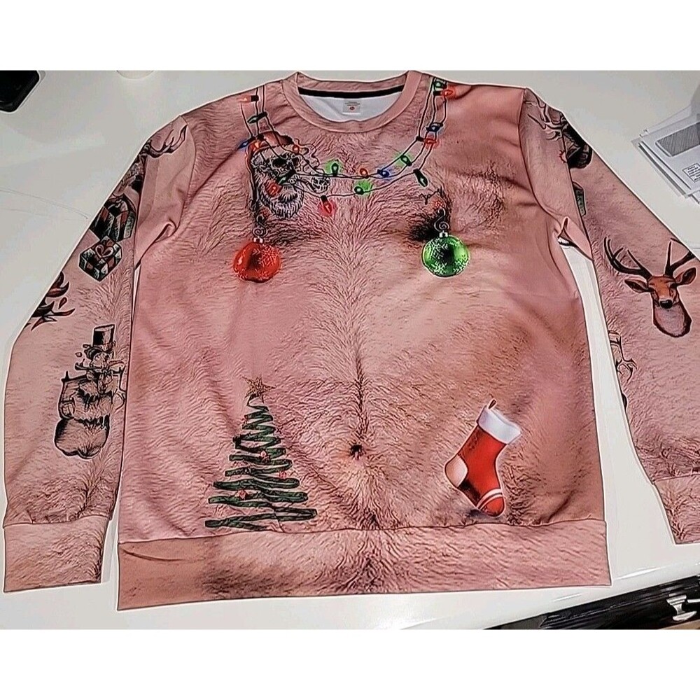 Super UGLY Christmas Sweater/ Long Sleeve Shirt Mens Medium B9